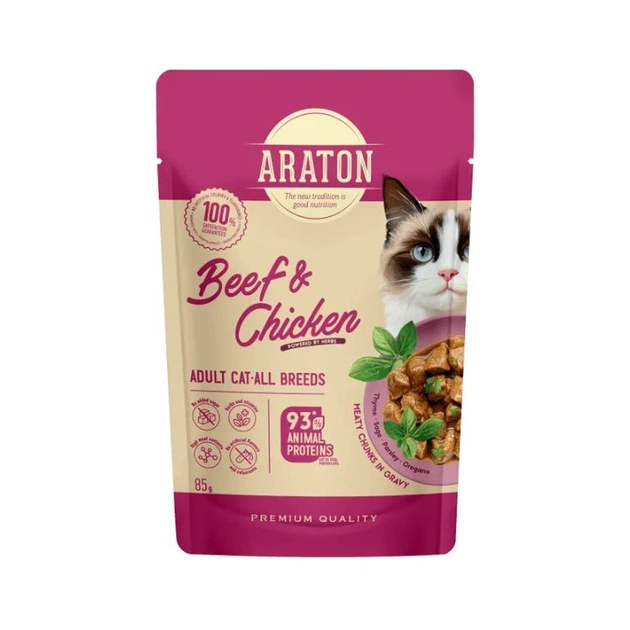 Влажный корм для кошек ARATON Adult with Beef and Chicken 85 г (ART47927) - изображение 1