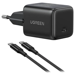 Зарядний пристрій Ugreen USB-C PD30W GaN + cable USB-C to USB-C black (65012) зображення 1