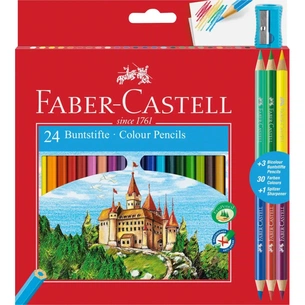 Олівці кольорові Faber-Castell 24 кольори "Замок" + 3 шт двоколірні + стругачка (110324) (30454) зображення 1