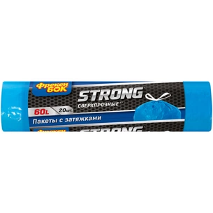 Пакети для сміття Фрекен БОК Strong надміцні із затяжкою Сині 60 л 20 шт. (4823071631043) зображення 1