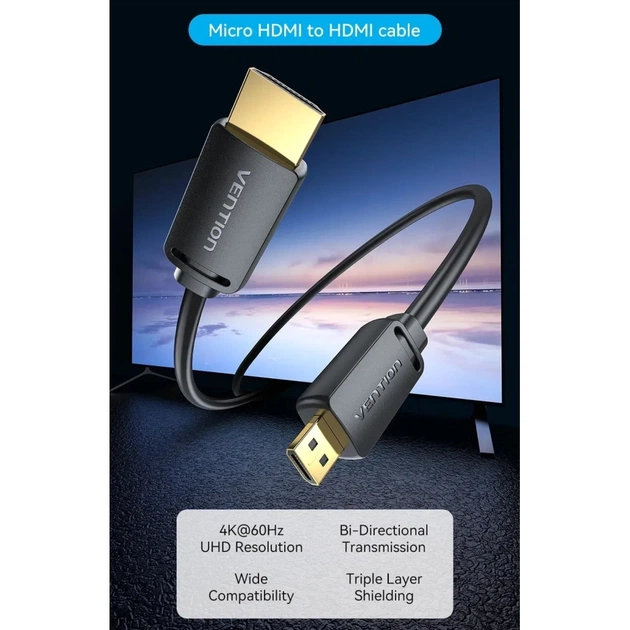 Кабель мультимедійний HDMI M to HDMI micro M 1.0m 4K black Vention (AGIBF) - зображення 8