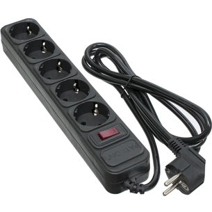 Мережевий фільтр живлення Patron 1.8 m3*1mm2 (SP-1052) 5 розеток BLACK (EXT-PN-SP-1052) зображення 1