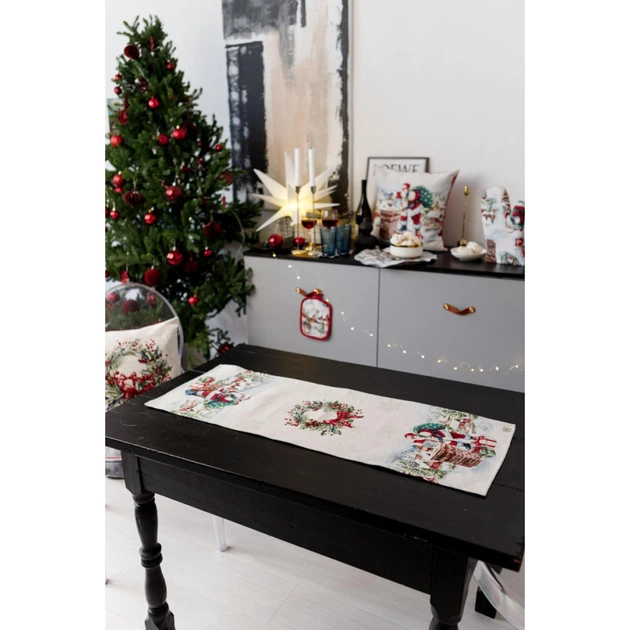 Доріжка на стіл Прованс гобеленова з велюром Снігова зима 40х140 см (036431) - picture 8