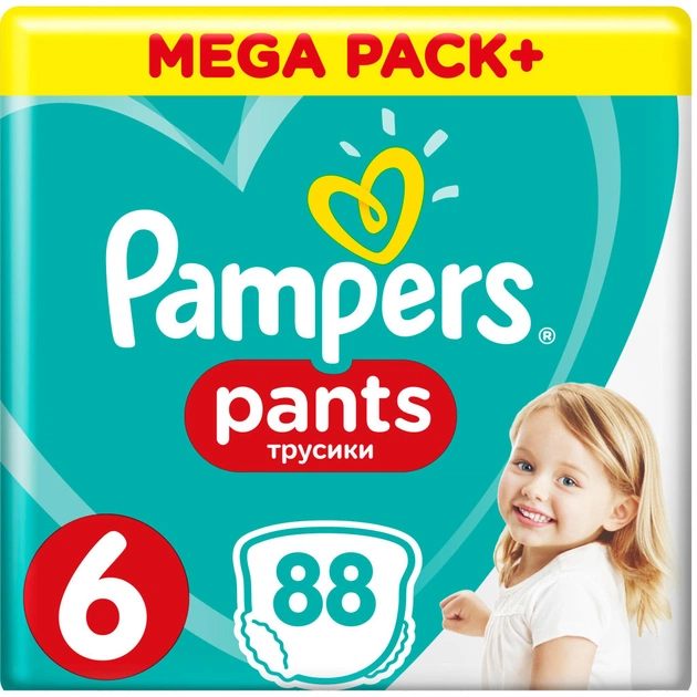 Підгузки Pampers трусики Pants Extra Large Розмір 6 (15+ кг), 88 шт (4015400697558) - изображение 1