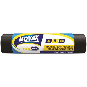 Пакети для сміття Novax чорні 60 л 15 шт. (4823058320342) зображення 1