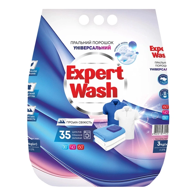 Пральний порошок Expert Wash Універсальний Гірська свіжість 3 кг (4820197122820) - зображення 1