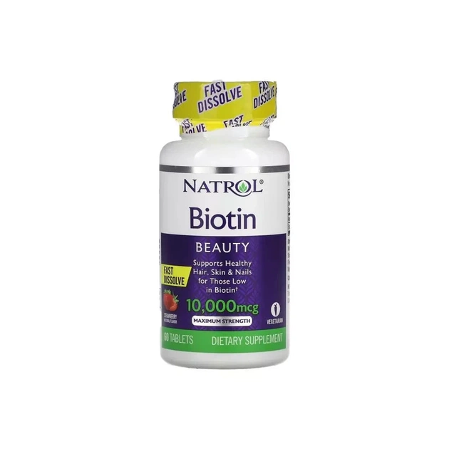 Витамин Natrol Биотин быстрорастворимый, 10000 мкг, вкус клубники, Biotin, Fa (NTL-06885) - изображение 1