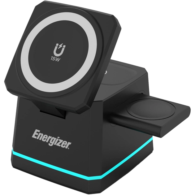 Зарядний пристрій Energizer 15W 3-in-1 magnetic wireless black (WCP307) - зображення 1
