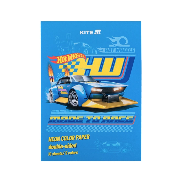 Кольоровий папір Kite А4 неоновий Hot Wheels (10 аркушів/ 5 кольорів) (HW24-252) - зображення 1