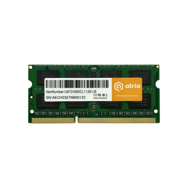 Модуль пам'яті для ноутбука SoDIMM DDR3 8GB 1600 MHz ATRIA (UAT31600CL11SK1/8) - зображення 1