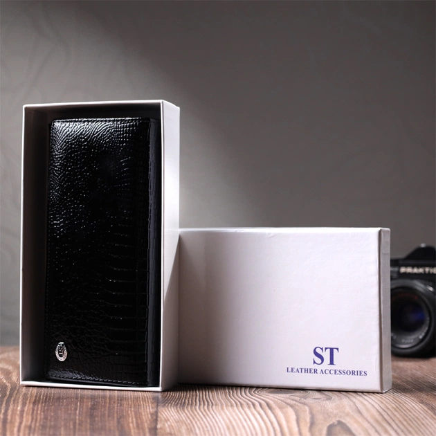 Гаманець ST Leather З натуральної лакованої шкіри Чорний (22679) - изображение 12