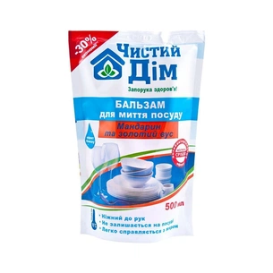 Засіб для ручного миття посуду Чистий Дім Мандарин та золотий вус дой-пак 500 мл (4820091143693) зображення 1