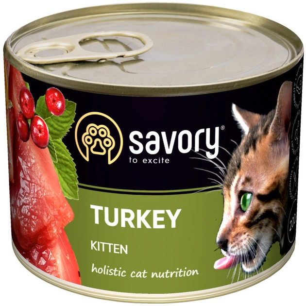 Вологий корм для кішок Savory Cat Can Kitten (індичка) 200 г (4820232630686) - зображення 1