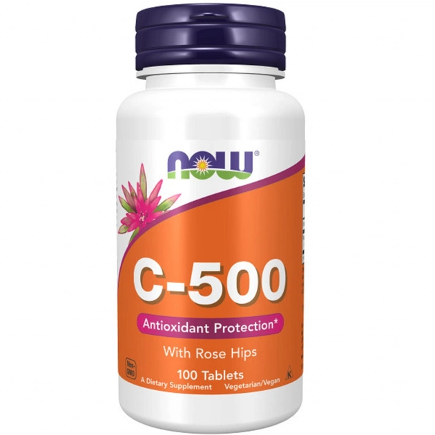 Витамин Now Foods Витамин C-500 с шиповником, With Rose Hips, 100 таблеток (NF0670) - изображение 1