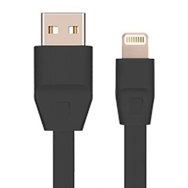 Дата кабель USB 2.0 - Lightning 2А (DR-1624) плоский (Black) 1,0м Drobak (219085) - зображення 1