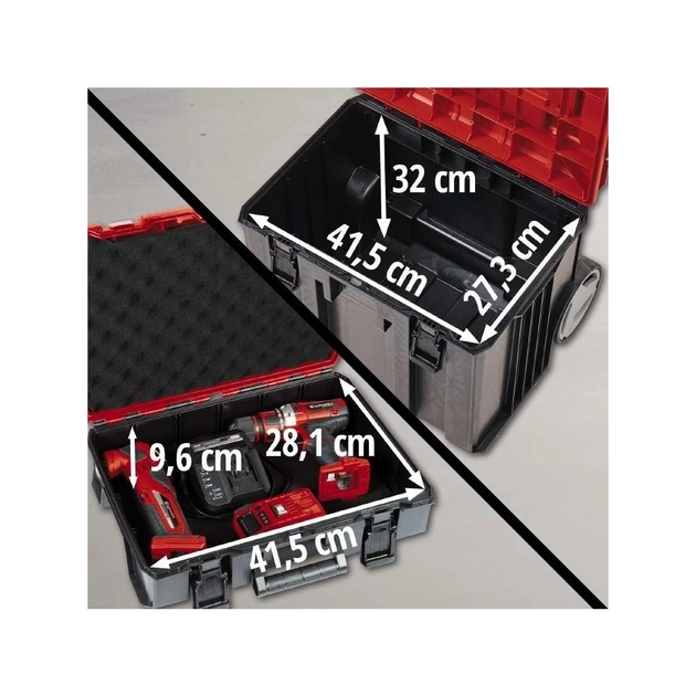 Ящик для інструментів Einhell E-Case Tower, 1 кейс S-F, 1 кейс S-F з вкладишем Grid Foam Set, 1 кейс L з колесами (4540015) - picture 6