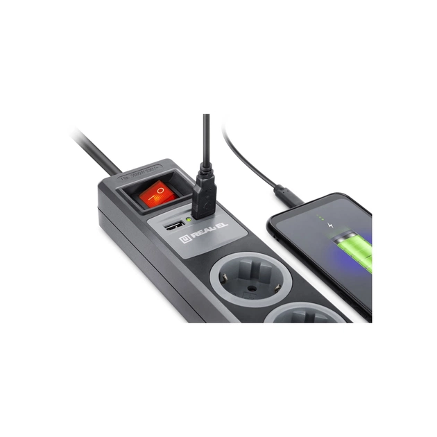 Мережевий подовжувач REAL-EL RS-3 USB CHARGE 1.8m, black (EL122500001) - picture 6