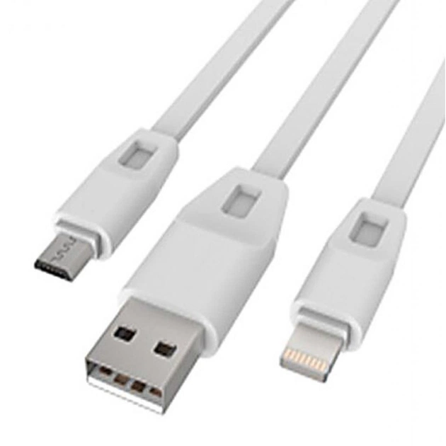 Дата кабель USB 2.0 AM to Lightning + Micro 5P 1.0m 2А (DR-1622) (White) Drobak (219092) - зображення 1