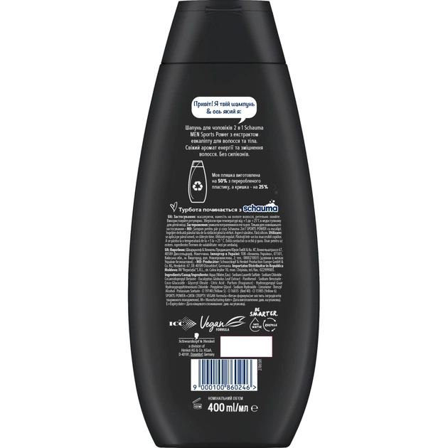 Шампунь Schauma Men Sports Power 2 в 1 з екстрактом евкаліпту 400 мл (9000100860246) - picture 2