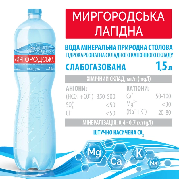 Мінеральна вода Миргородська Лагідна 1.5 сл/газ пет (4820000430975) - изображение 5