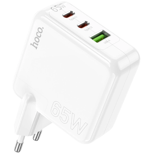 Зарядний пристрій HOCO C115A Header 2xUSB-C PD65W + 1xUSB QC3.0 GaN White (6931474798312) - изображение 1