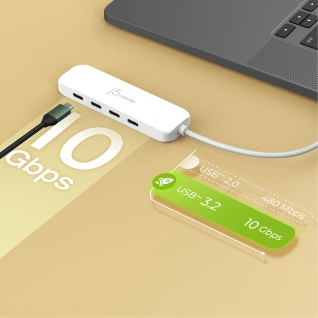 Концентратор J5create USB-C to 4xUSB-C 3.2 10Gbps white (JCH345EW-N) - picture 6