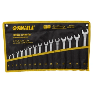 Ключ Sigma набір ріжково-накидних 15шт 6-22мм CrV satine, тк чохол (6010131) зображення 1