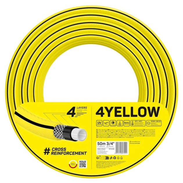 Шланг для поливу Cellfast 4YELLOW 3/4" 50м, 4 шари, до 20 Бар, -10…+50°C (10-522) - picture 1