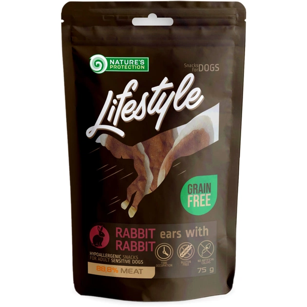 Ласощі для собак Nature's Protection Lifestyle Dried rabbit ears with rabbit 75 г (SNK46140) - изображение 1