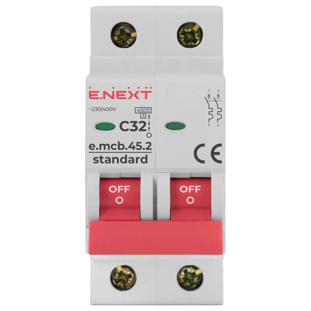 Автоматичний вимикач E.NEXT 2-п e.mcb.stand. 32А C ( 4,5кА) (s002020) - picture 2
