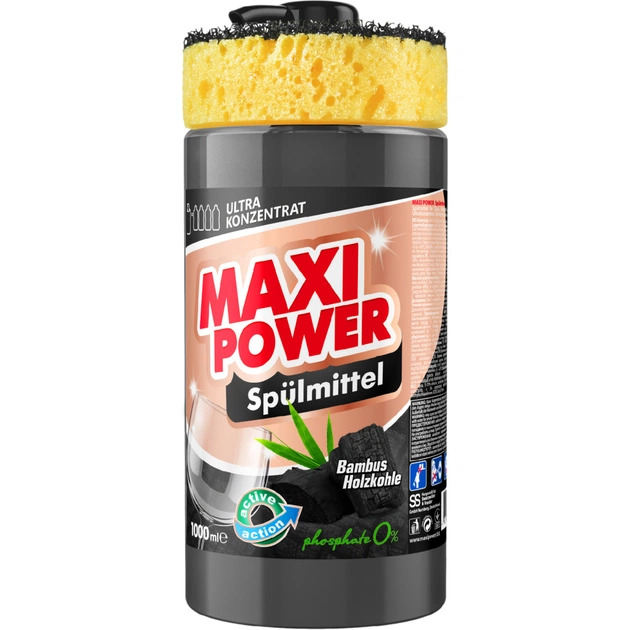 Засіб для ручного миття посуду Maxi Power Чорне вугілля 1000 мл (4823098411796) - picture 1