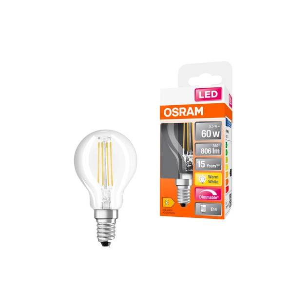 Лампочка Osram LED CL P60 DIM 6,5W/827 230V FIL E14 10x1 (4058075447875) - picture 3