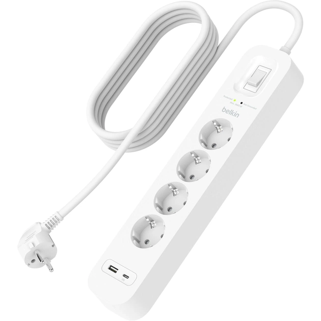 Сетевой фильтр питания Belkin 4хТипF, 16А, USB-A/USB-C 18Вт, 2м (SRB001VF2M-V2) - изображение 1