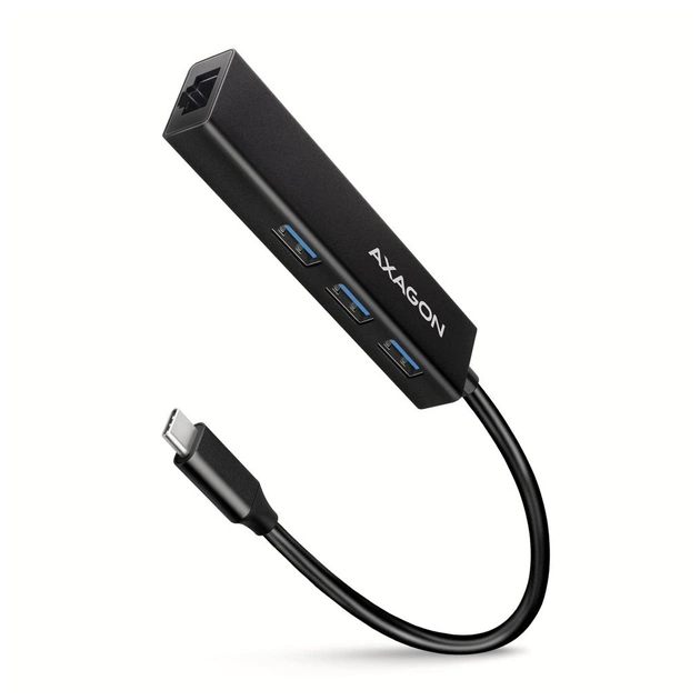 Концентратор AXAGON USB-C to 3xUSB-A + RJ45 0.2m metal black (HMC-GL3A) - зображення 1