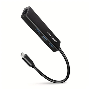 Концентратор AXAGON USB-C to 3xUSB-A + RJ45 0.2m metal black (HMC-GL3A) зображення 1