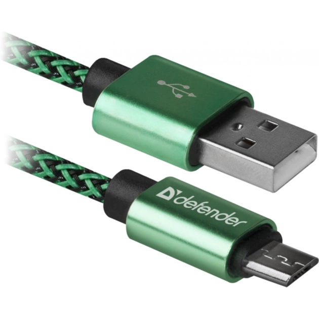 Дата кабель USB 2.0 AM to Micro 5P 1.0m USB08-03T green Defender (87804) - изображение 1