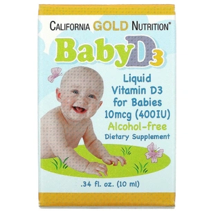 Вітамін California Gold Nutrition Дитячий вітамін D3 400 МО, Baby Vitamin D3 Liquid, 10 мл (CGN-01034) зображення 1