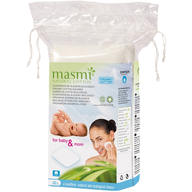Ватні диски Masmi Organic квадратні 60 шт. (8432984000745) - изображение 1