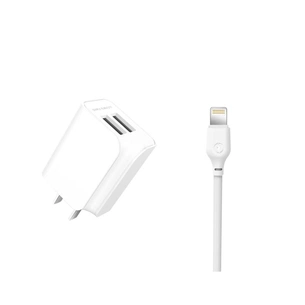 Зарядний пристрій XO L35D 2USB / 2.1А + Lightning white (XO-L35-LGHT) зображення 1