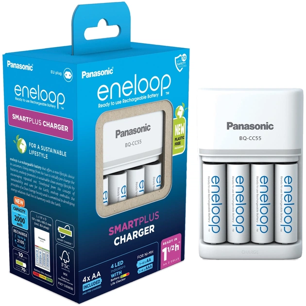 Зарядний пристрій Panasonic Smart-Quick Charger + Eneloop AA/HR06 Ni-Mh 2000 мАh 4 шт. - зображення 1