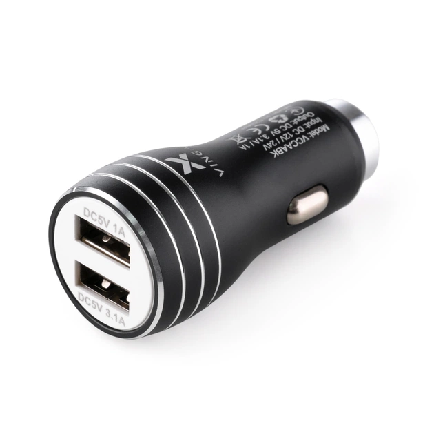 Зарядное устройство Vinga Dual USB Car Charger aluminium 15.5W Max (VCCAABK) - изображение 1