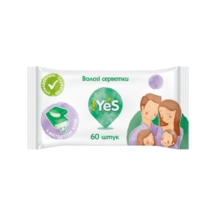 Вологі серветки !YES універсальні із екстрактом алое 60 шт. (4823071637878) зображення 1