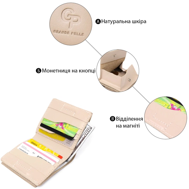 Портмоне Grande Pelle З монетницею Бежеве (11369) - зображення 5