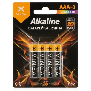 Батарейка AAA LR03 Alkaline 8pcs Blister Vinga (VJABAAA8) зображення 1
