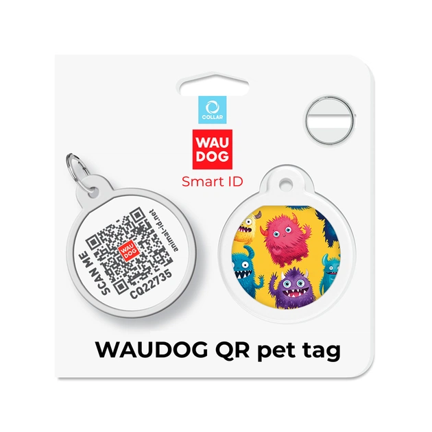 Адресник для тварин WAUDOG Smart ID з QR паспортом "Мохнаті монстри", коло 25 мм (225-4050) - picture 5
