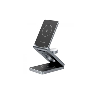 Зарядний пристрій Vention Magnetic Wireless Charger 15W 3-in-1 gray (FGFH0) зображення 1