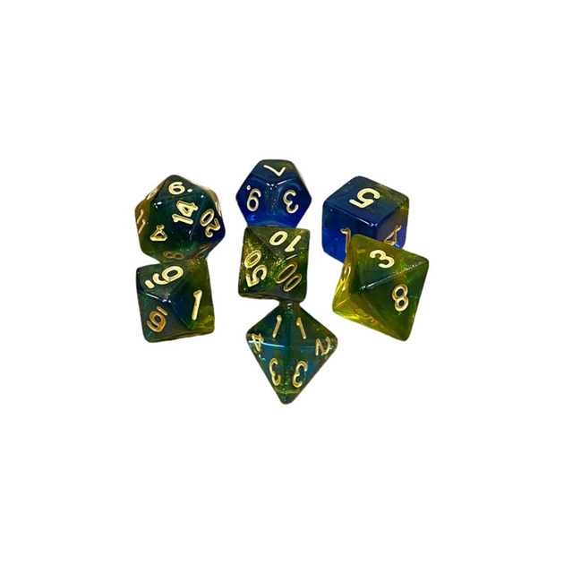 Набор кубиков для настольных игр Games 7 Days Double Glitter 7 Dice Set - Blue-Yellow (g7dglitdc08) - изображение 1