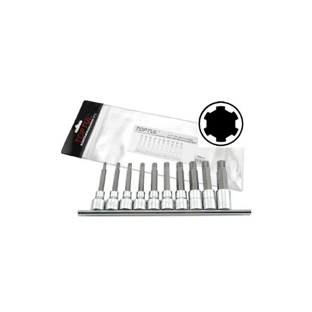 Набір головок Toptul з насадкою 1/2" RIBE M5-M16 10шт. довгі (GAAG1003) - изображение 1