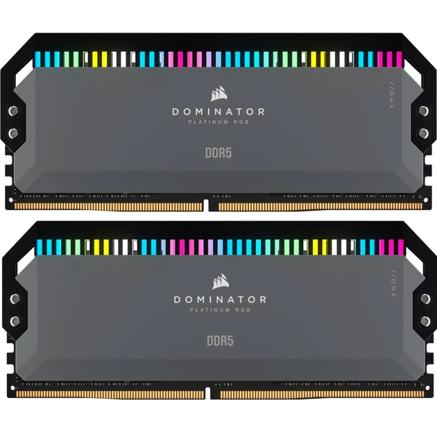Модуль пам'яті для комп'ютера DDR5 64GB (2x32GB) 6000 MHz Dominator Platinum RGB Gray Corsair (CMT64GX5M2B6000Z30) - зображення 1