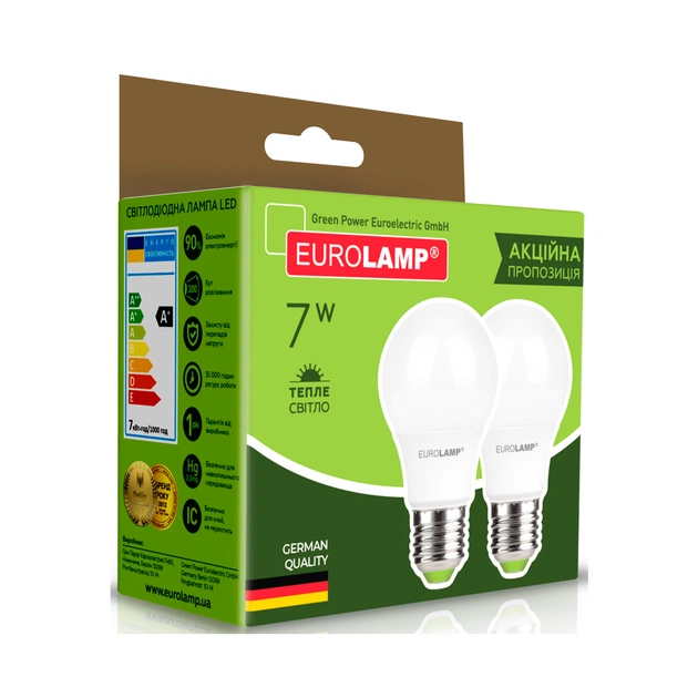 Лампочка Eurolamp LED A60 7W E27 3000K 220V акция 1+1 (MLP-LED-A60-07272(E)) - picture 3